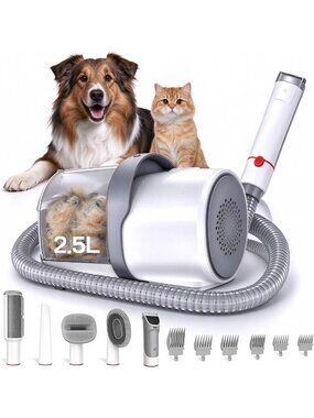 5-in-1 Pet Grooming Vacuum Kit | Low Noise Clippers & 5 Tools for Dogs & Cats
